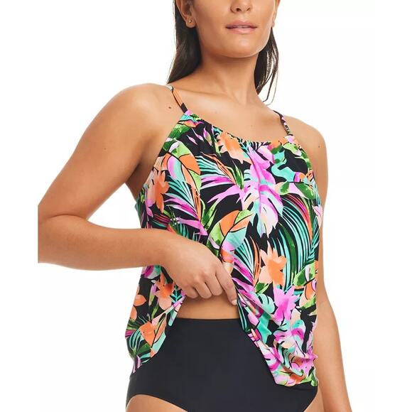 Beyond Control Women Tropical Bora Bora Bay High-Neck Swim Tankini Top Size 12 - Picture 3 of 3